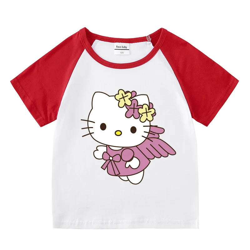 thumbnail image 1 of Traje deportivo informal de Hello Kitty, novedad de verano, pantalones calientes de dibujos animados para niñas, traje superior cómodo de algodón de dos piezas de manga corta para bebé, 1 of 5