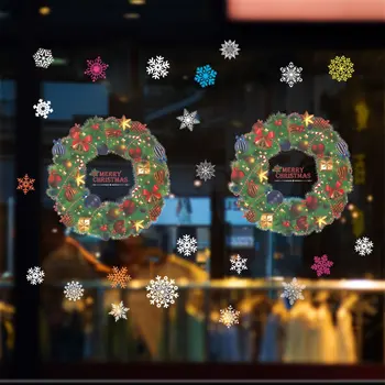 

Christmas Decorations Snowflake Christmas Wreath Cute Static Paste House Bedroom Amusing Removable Wall Stickers