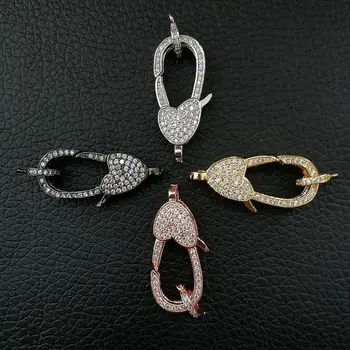 

1 pcs 12x25mm CZ Micro Pave Heart Hook Lobster Clasp Cubic Zirconia Clasp
