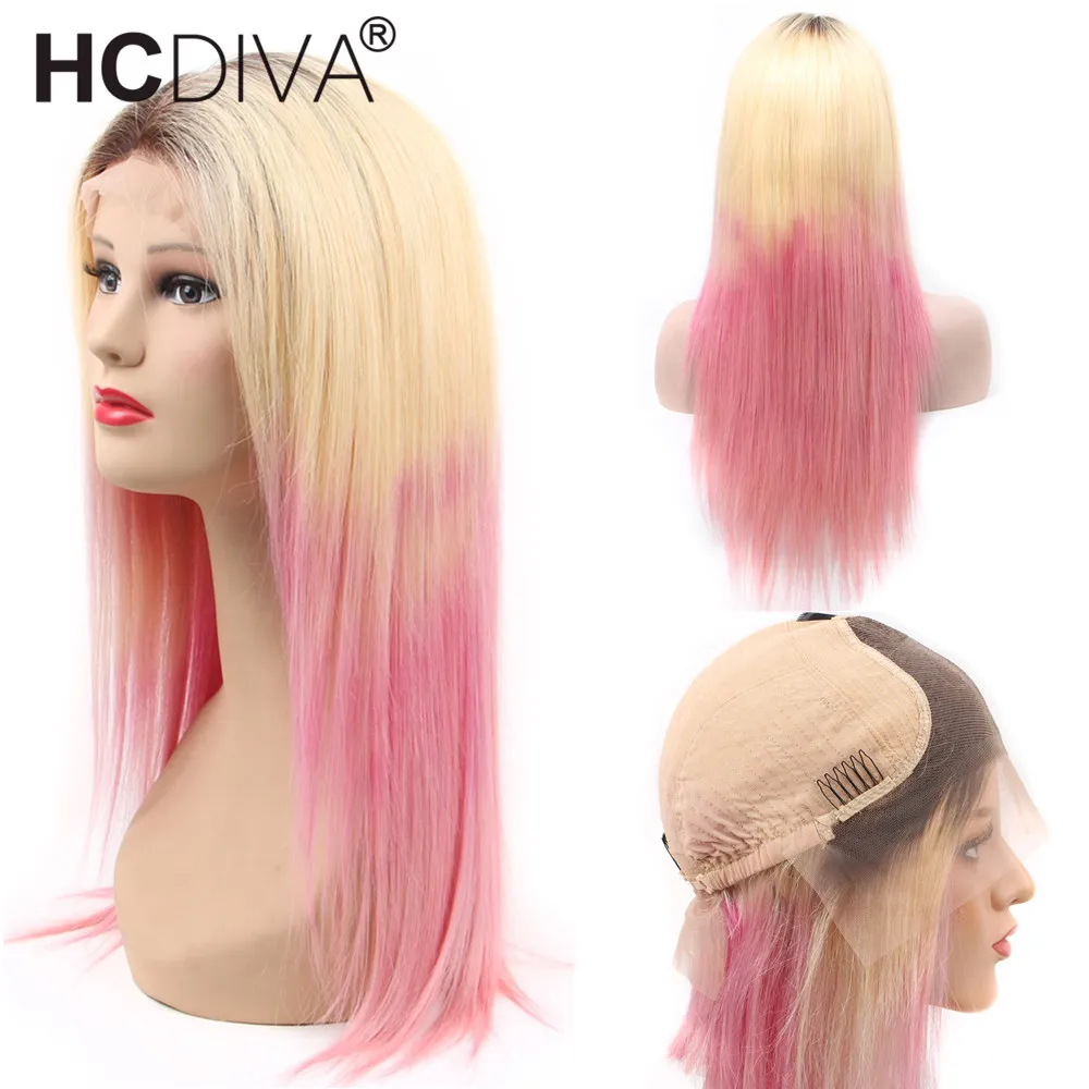 Ombre 1B/613/Розовый прямой парик шнурка спереди бразильский Remy человеческих волос парик 13*4 Омбре блонд кружева спереди человеческих волос парик предварительно сорвал