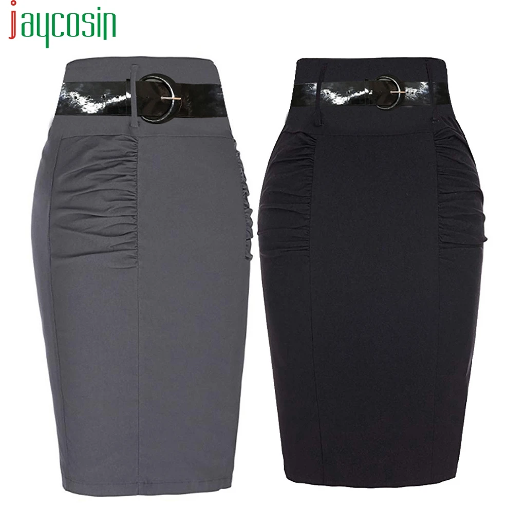 Винтажная тянущаяся Женская юбка, Женская одноцветная свободная модная женская юбка с поясом, повседневная женская юбка размера плюс, тянущаяся юбка-карандаш