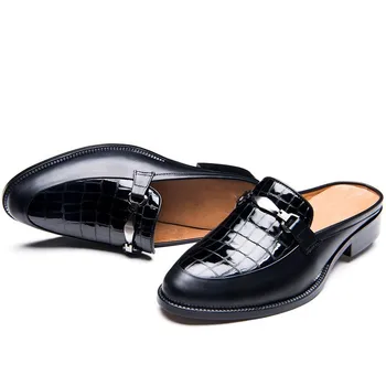 

Mens Summer Brand Fashion Slip On Business Casual Slippers Loafers Man Pointed Toe Genuine Leather Sandals Footwear