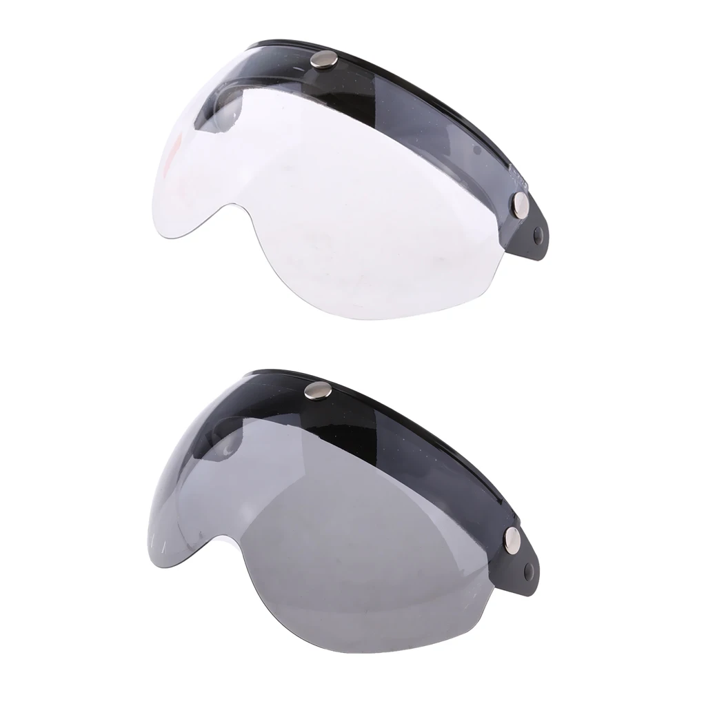 2pcs 3 Snap Open Face Helmet Shield Flip Up Visor Faceshield for Motorcycle Helmets Replace Assembly, Clear & Grey