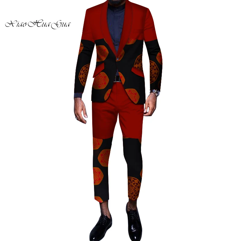 Пользовательские 2 шт. брюки наборы мужская африканская одежда Базен Riche африканская восковая печать Топ костюмы и брюки наборы Анкара одежда WYN606 - Цвет: 9