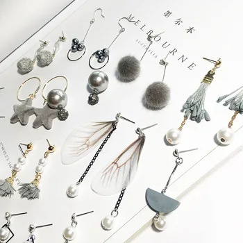 

2020 New Design Grey Color Temperament Earrings for Women Pearl Resin Arcylic Flower Butterfly Drop Earrings Statement Jewelry