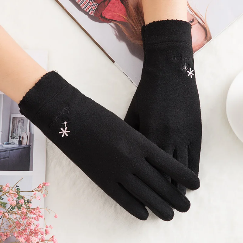 N916-Black Sparsil, женские замшевые перчатки с сенсорным экраном на осень и зиму, теплые толстые кашемировые варежки на палец, женские шерстяные перчатки с флисом внутри - Цвет: N916-Black
