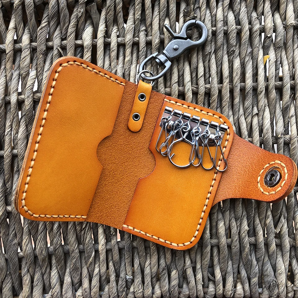 Hand Stitched Vegetable Tanned Leather Key Holder Durable Japanese