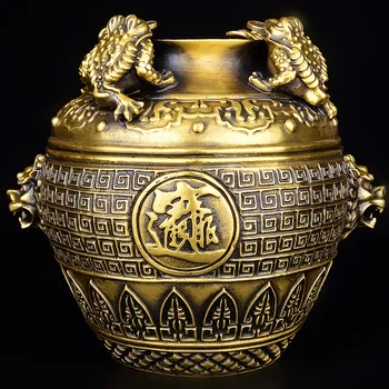 

LAOJUNLU Pure Copper Cornucopia Sifang Nacai 3 Optional Lucky Incense Burner Home Feng, Yellow square square cornucopia large