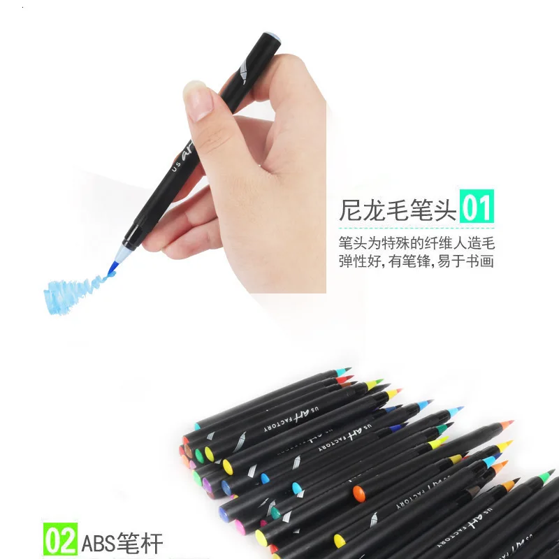 Акварельные кисти ручки-(48 шт.) тонкий наконечник настоящий набор кистей и профессиональные акварельные ручки для каллиграфии школьные принадлежности