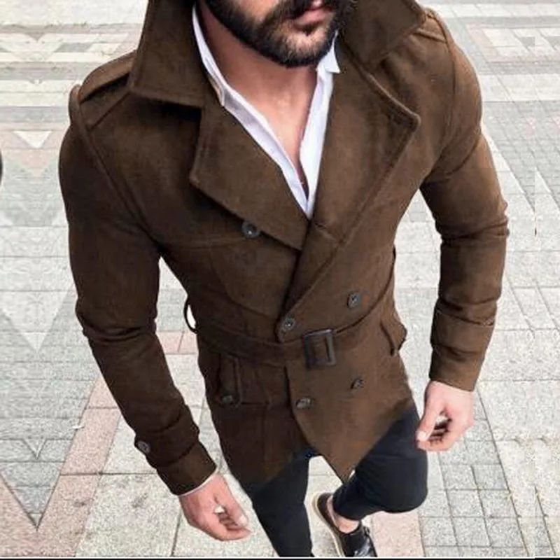 LOOZYKIT, новинка, модное мужское шерстяное пальто с пуговицами, однотонное, с длинным рукавом, ветровка, шерстяное пальто, мужское зимнее пальто, длинное пальто для мужчин - Цвет: Coffee 2