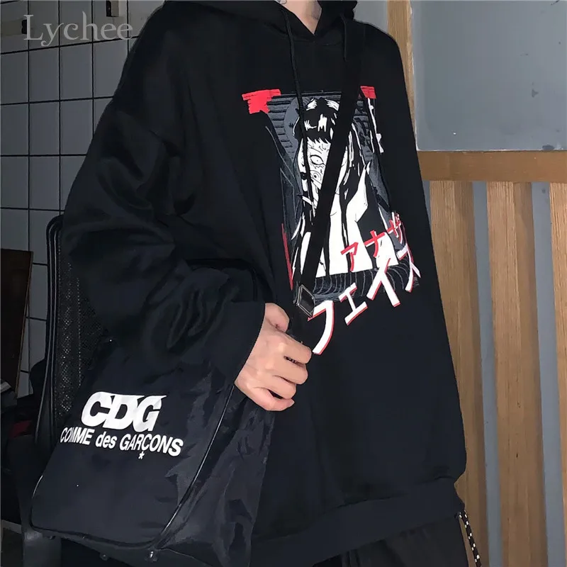 Lychee Harajuku, осенние женские флисовые топы, свободные женские флисовые толстовки, пуловеры, японская темная девушка, Женские флисовые толстовки с капюшоном