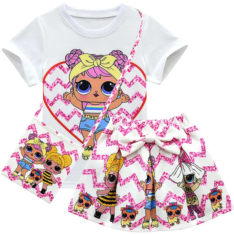 

Toddler Girls Clothes 2019 Summer Kids Lol Dress Cartoon Print T-shirt & Skrit Princess Outfit Sets Children Clothing for Girl