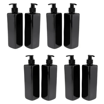 

8pcs Black 500ml Refillable Pump Bottles for Lotions, Shampoos, Conditioners and Massage Oils Dispenser Bottles