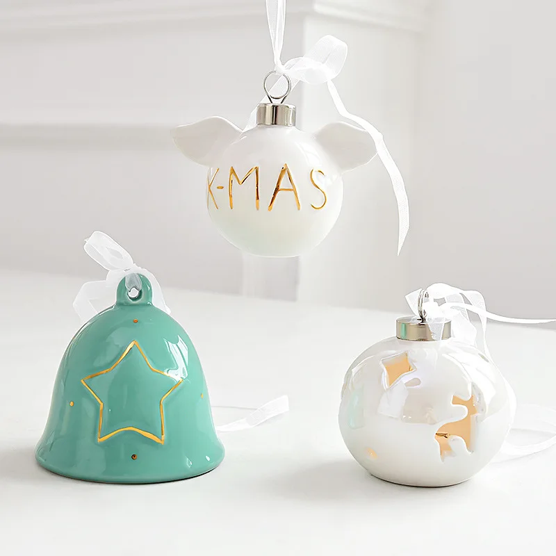 Белый керамический колокольчик, украшения для дома, для рождественской елки, подвесное украшение, милая детская игрушка, подарок на год, день рождения, вечеринку, свадьбу
