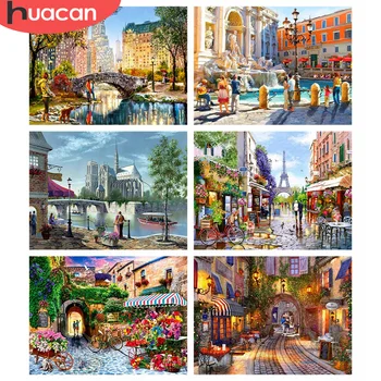 

HUACAN Diamond Painting Street Full Square House Diamond Embroidery Mosaic Sale Landscape Home Decor Craft Kit