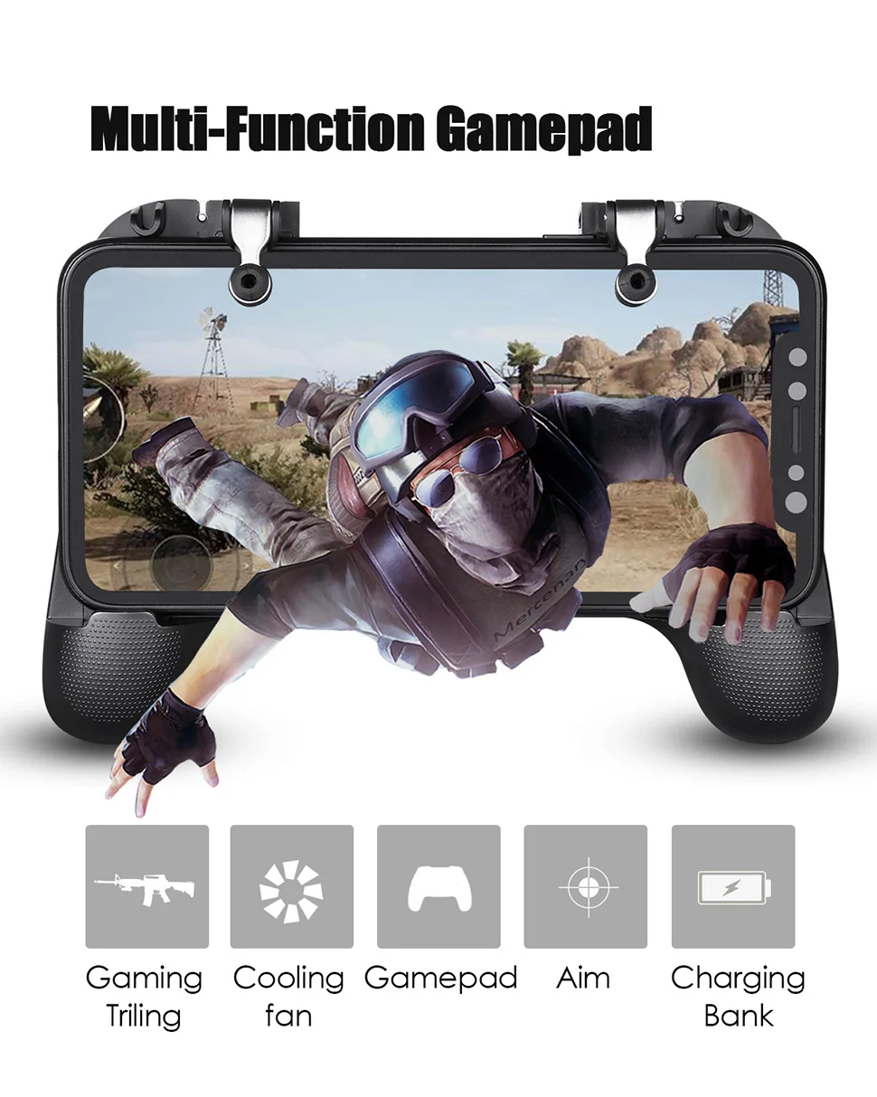 Игрового сцепление мобильный контроллер с охлаждающим вентилятором 5200 мА/ч, игровой триггер для мобильных телефонов 5-в-1 игровой контроллер для мобильных устройств для PUBG/Fortnite