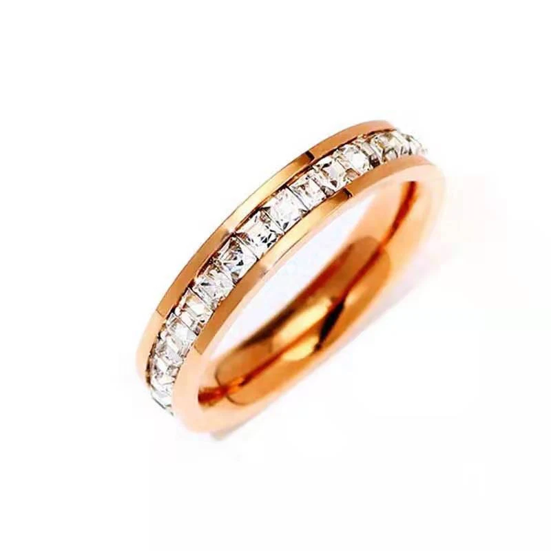Кольцо для пар из нержавеющей стали, мужские кольца с цирконием, женские серебряные ювелирные изделия, кольцо на палец, женское розовое золото, обручальные кольца для влюбленных - Цвет основного камня: rose gold1