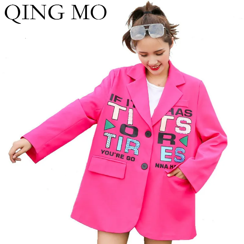 QING MO зимний женский костюм размера плюс, Женский мультяшный костюм с блестками, Женский однобортный костюм, красный, зеленый, белый ZQY1715