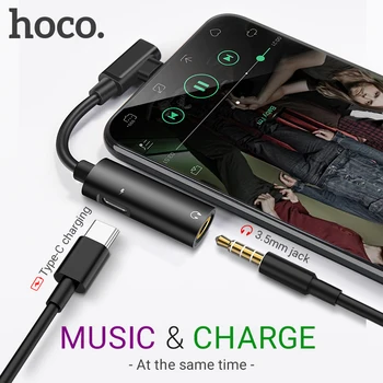 

hoco audio converter Type-C to 3.5 jack 2 In 1 charger 1.5A AUX splitter portable USB C earphones dongle headphone adapter audio