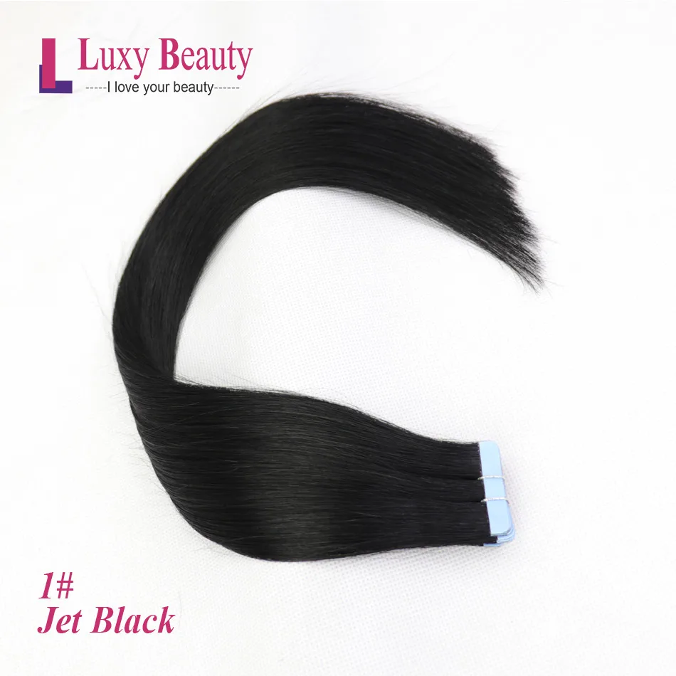 #1 LuxyBeauty Лента В Реми Наращивание Волос Человеческих Волос Прямой Смешанный Цвет Односторонней Уток Кожи Волосы На Клеи 18 дюймов 1.5 г / шт - Цвет: #1