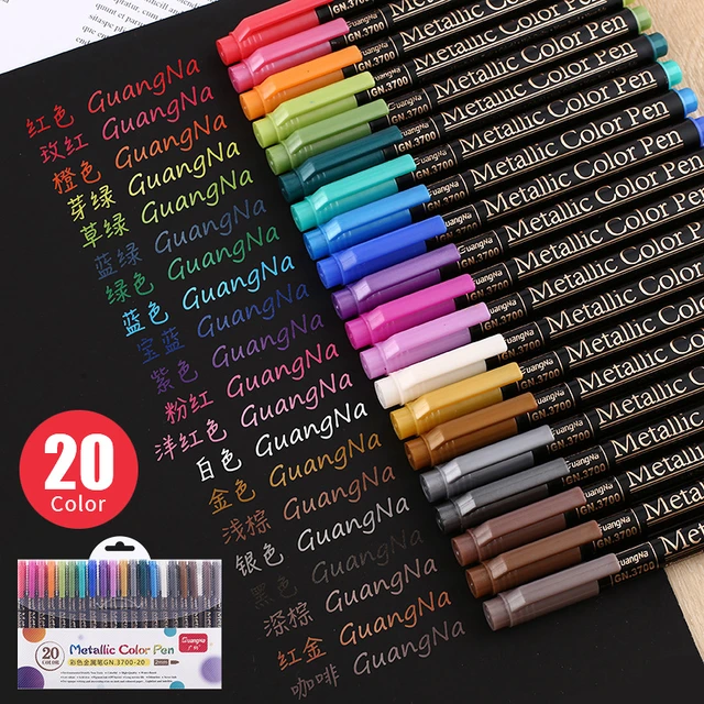 12 Assorted Colors Metallic Marker Pens, Double Point Fine and Brush T –  hhhouu