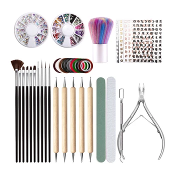 

Nail Set Manicure Set Strass Nail Rhinestones Cutcile Fork Nail Files Dust Brush Dotting Pen Tape Lines Decals Nail Tools Kit