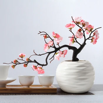 

Plum Blossom Artificial Flowers High Quality Branch 1Pcs Fake Flowers Burgundy Decorations for Home Flores Para Manualidades