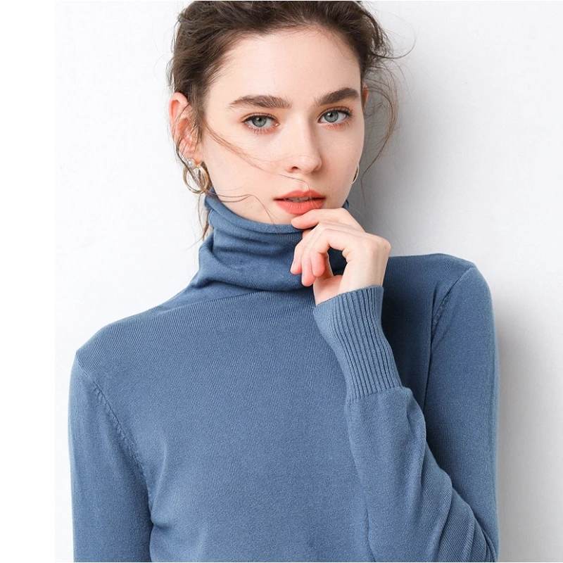 

2019 Winter Tops Turtleneck Minimalist Knitted Base Sweater Women Thin Pullover Jumper Knitted Sweater Pull Femme New