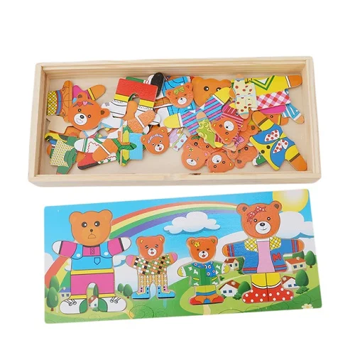 Маленький медвежонок, сменная одежда, детский деревянный пазл для раннего образования, детская игра-головоломка - Цвет: 972805
