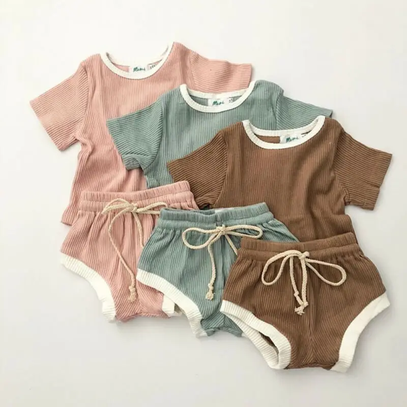 2Pcs 0-30M Infant Baby Girl Boy Clothes Short Sleeve Tops T-shirt+Striped Shorts Pants Outfits Set Summer Soft Loose 2Pcs