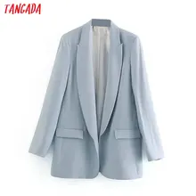 Tangada модный однотонный деловой блейзер для женщин, длинный рукав, карманы, зубчатый воротник, Блейзер, элегантный женский рабочий Топ 4M37