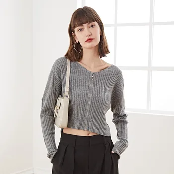 

2020 autumn women's new coat wool temperament zipper cardigan pure color soft short wild sweater women
