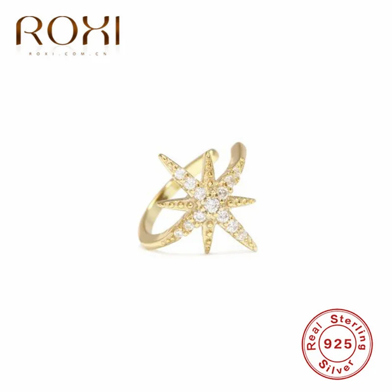 gold 1pc ROXI, модная манжета для уха со звездой, не прокалывается, микро, CZ Циркон, маленький размер, для девушек, клипсы, серьги для женщин, 925 пробы, серебряные ювелирные изделия - Окраска металла: gold 1pc