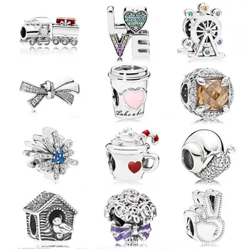 

Coffee Drink Christmas Train Ferris Wheel Oversized Brilliant Bow Word Love Beads 925 Silver Charm Fit Bracelet Diy Jewelry