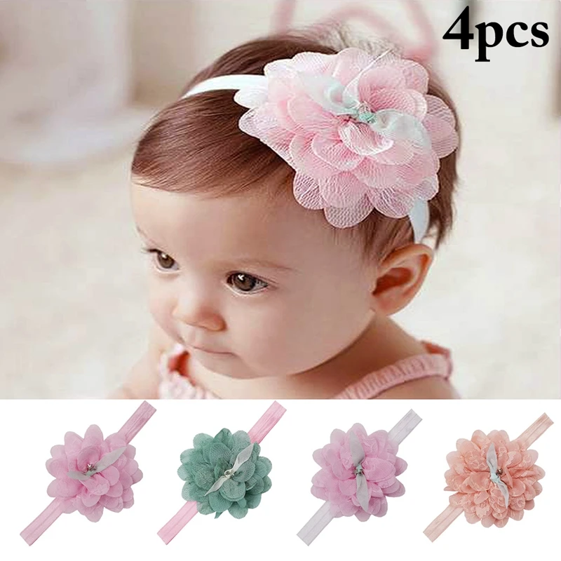 

4PCS Lovely Baby Headband Turban Flower Newborn Girls Headbands Lace Floral Kids Toddler Hair Band Infant Baby Hair Accessories