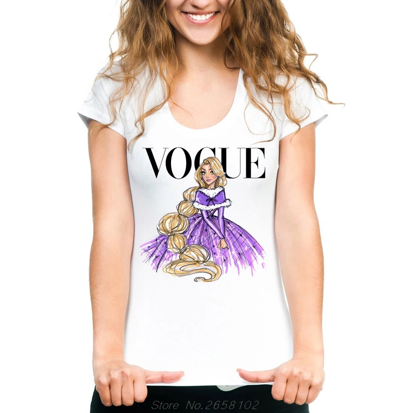 Женские Белые футболки VOGUE в стиле панк с принтом принцессы королевы; летние футболки для фитнеса с героями мультфильмов Kawaii; футболки с короткими рукавами для девочек в стиле Харадзюку