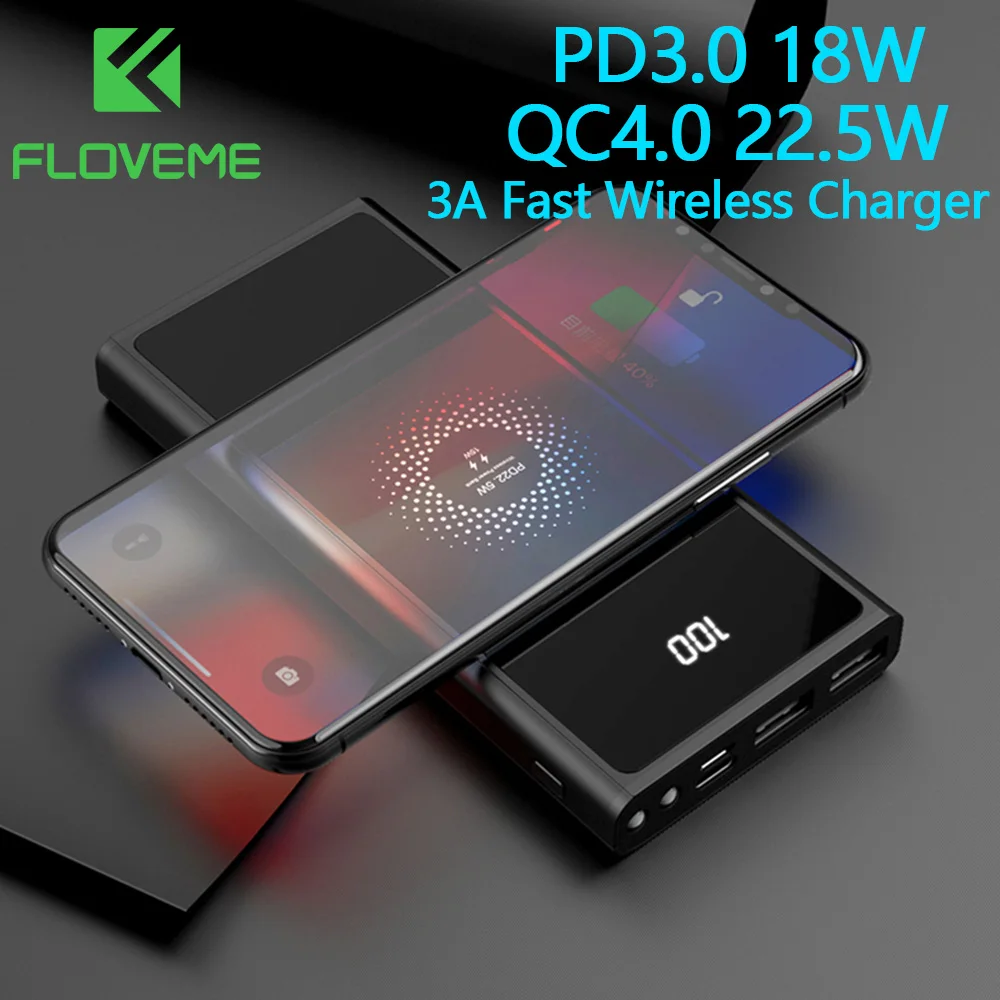 FLOVEME Power Bank 20000mAh QC4.0 22.5W For iPhone12 Type C PD3.0 18W PoverBank For xiaomi 3A Fast Wireless Charger Powerbank