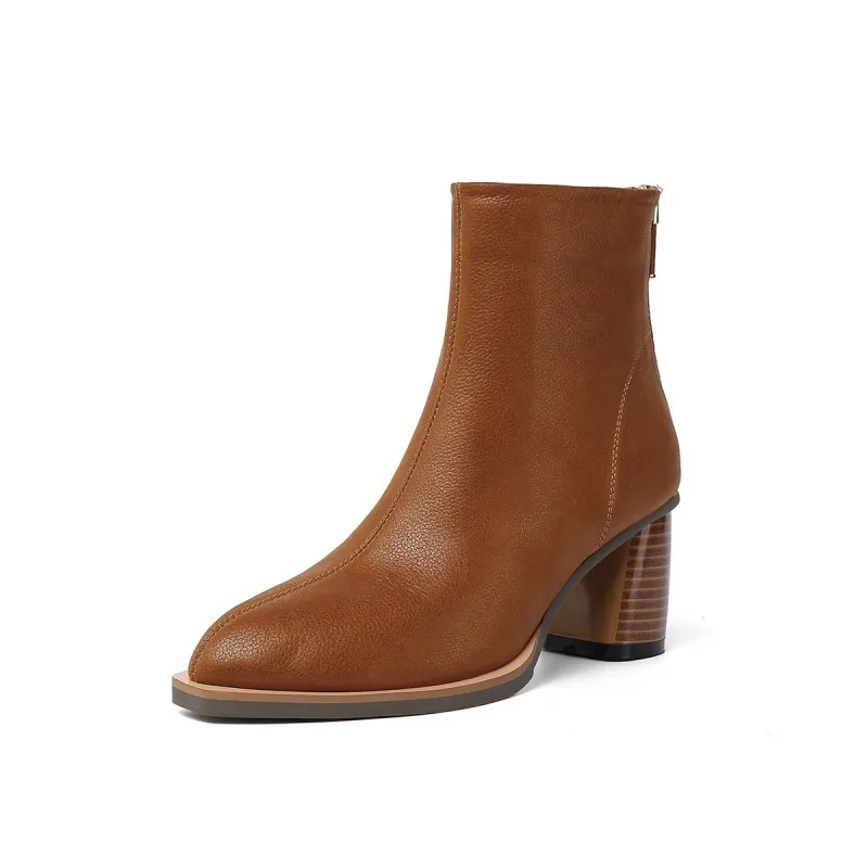 Модные ботинки; брендовые ботинки «Челси»; Botas Mujer Zapatilla; женские ботинки на высоком каблуке из натуральной кожи с квадратным носком