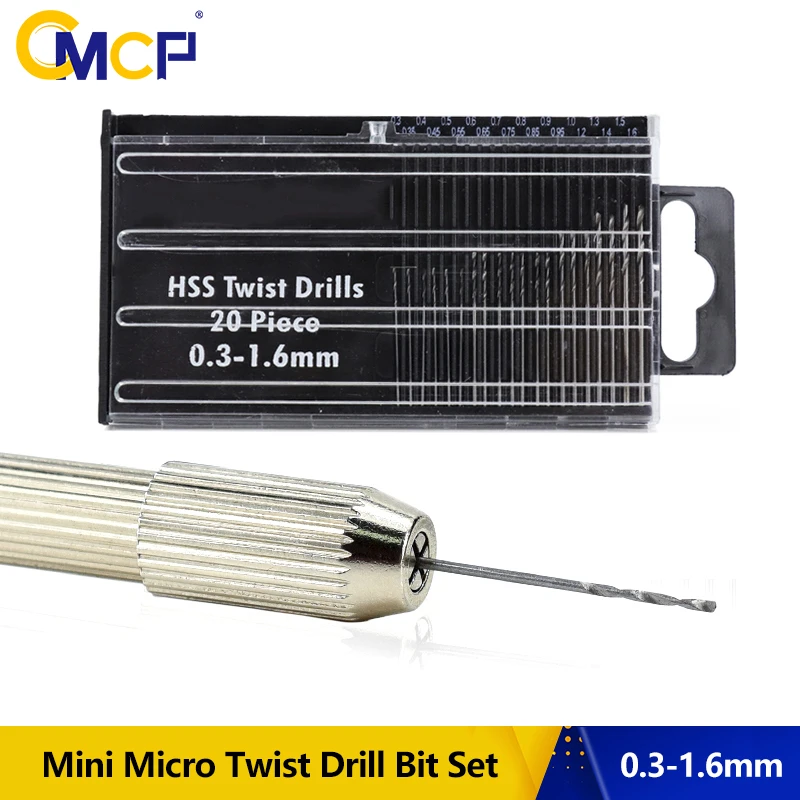 20pc Small 0.3-1.6mm HSS Twist Drill Bit Straight Shank Tiny Rotary Set Tool