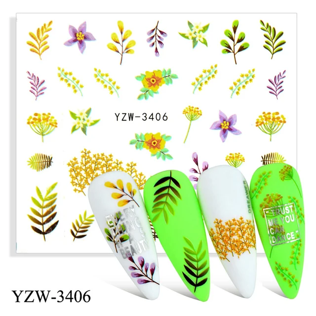 Colorful Face Flower Stickers Nail Stickers Transfer Nails Water Decal Nail Decals Leaf Sticker Series Watermark Nails Geometric YZW-3406
