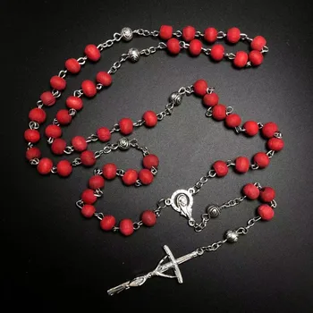 

6*7MM perfumer rose scent wood beads religious catholic rosary necklace with crucifix &plastic saint case
