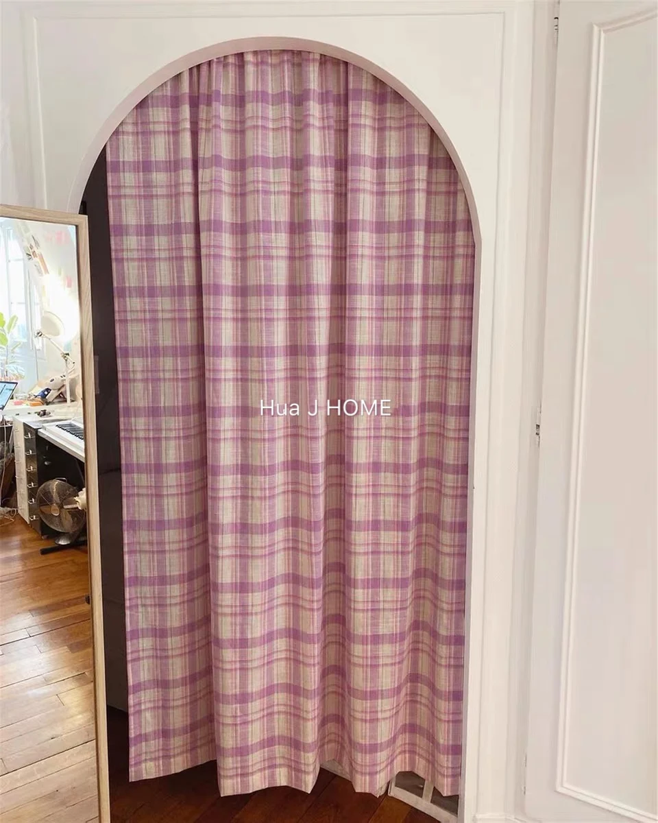 

Purple cotton and linen lattice curtain American country curtain curtain short curtain home decoration curtain