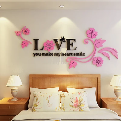 Crystal 3D Wall Stickers Love Flower Wall Living Room Waterproof Bedroom House TV Background Acrylic Home Decoration Accessories - Цвет: Pink-Right