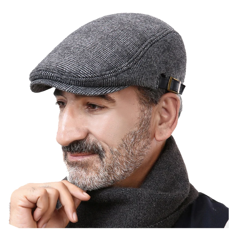 

Winter Old Men Wool Blend Beret Ivy Newsboy Cabbie Gatsby Golf Cap Flat Tweed Driving Visor Plush Russian Snow Ski Dad Hat