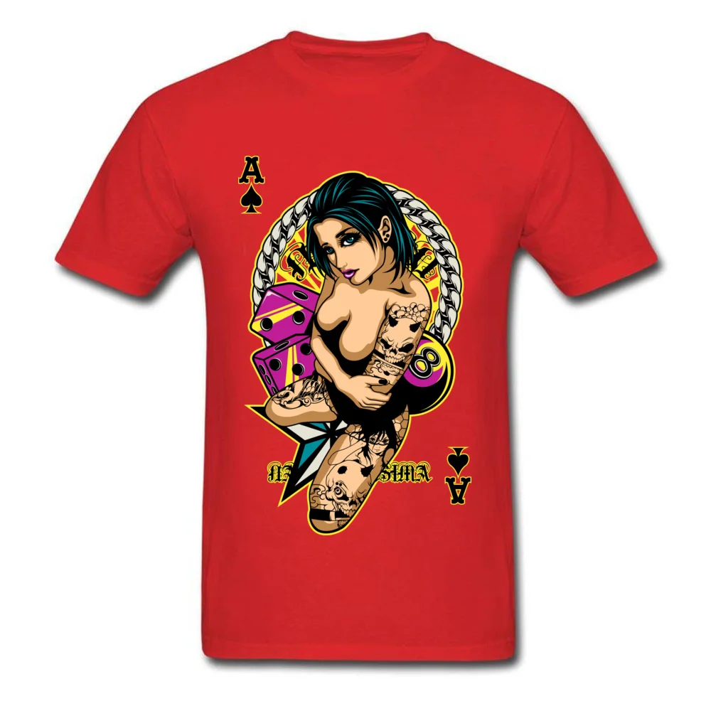 Casual T-Shirt Short Sleeve Normal 2018 Discount Man Labor Day T Shirt Normal T-Shirt Round Neck 100% Cotton Wholesale Tattooed Game Pin Up Girl V2 red