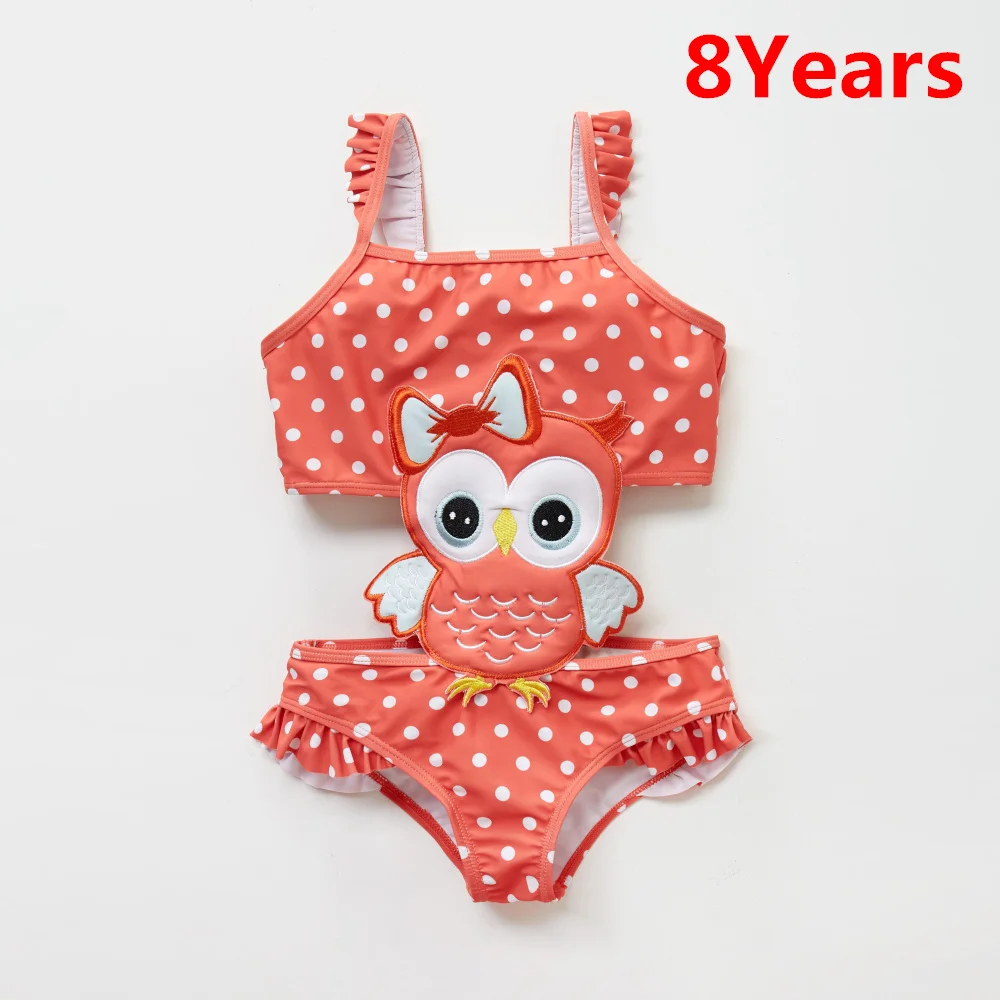 8Years Honeyzone/купальный костюм для девочек от 12 месяцев до 8 лет, детский купальный костюм с вышивкой в виде совы и рюшами, пляжный купальный костюм из одного предмета Roupa De - Цвет: 8Years