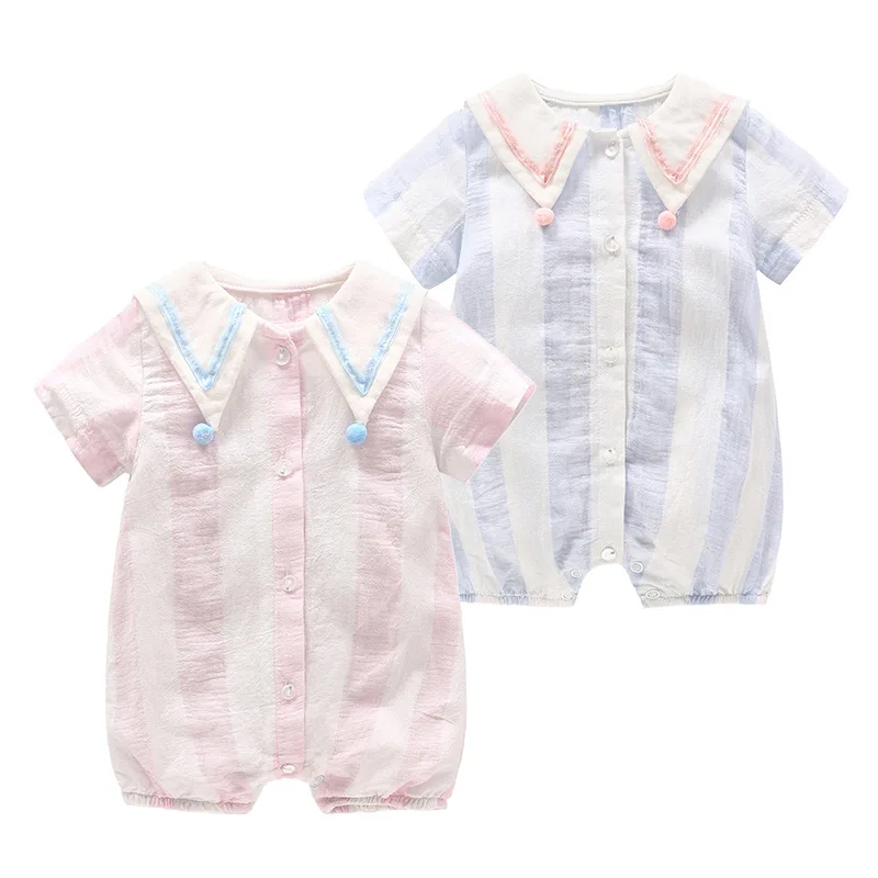 

Newborn Bow Tie Bodysuit Twin Baby Clothing Cute Clown Collar Ruffles Infant Boys Girls Stripe Bodysuits