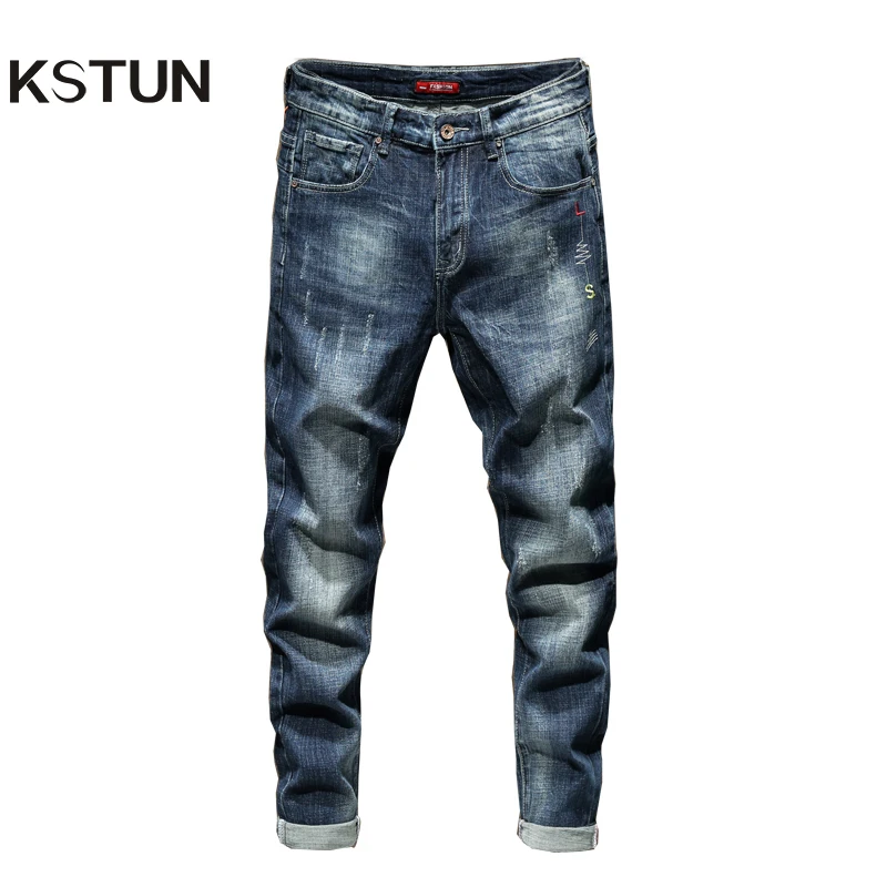 Джинсы kstun, мужские брюки, джинсы, облегающие, синие, эластичные,, Осенние, зауженные джинсы для мужчин, длинные брюки, большой размер, джинсы Homme