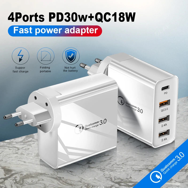 Фото Быстрое зарядное устройство 3 0 PD Type C USB 48 Вт Зарядное QC 4 для Xiaomi Huawei Samsung Redmi IPhone 11 Pro Быстрое зарядное устройство 3 0 PD Type C USB 48 Вт Зарядное QC 4 для Xiaomi Huawei Samsung Redmi IPhone 11 Pro