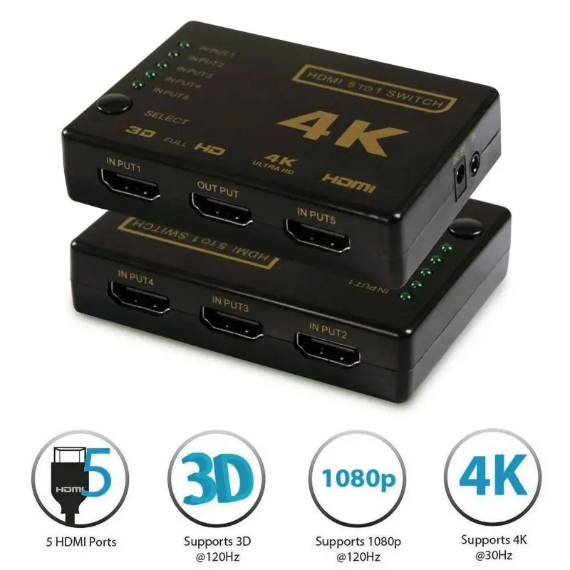 HDMI коммутатор UHD 5 портов HDMI переключатель коробка разветвитель 4K 3D 1080P ИК пульт дистанционного управления селектор концентратор 4K 2K Высокое разрешение